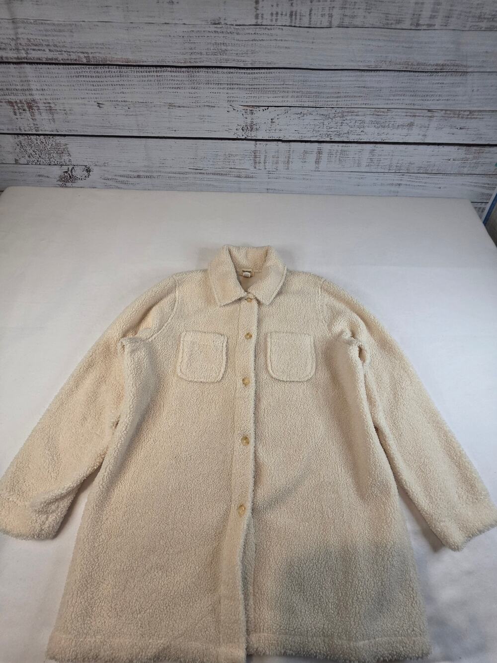 World Market Cream Sherpa Fleece Shacket Button Up Women's One Size Cozy Jacket